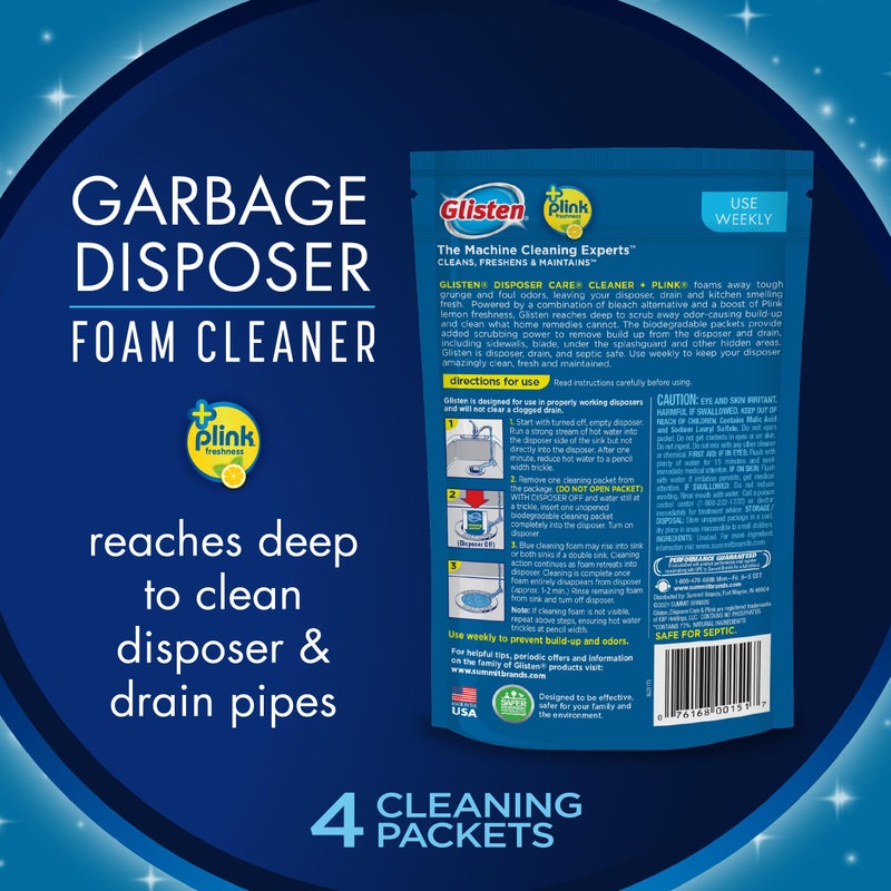 Glisten Garbage Disposer Foaming Cleaner, Lemon Scent, 4-Pack (16 Uses) - Image 2